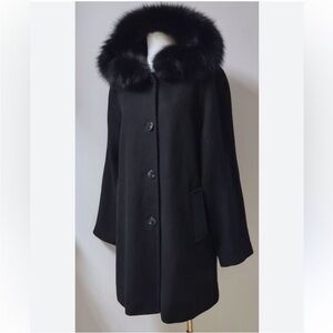 Ellen Tracy Black Pea Coat with Fur Collar
